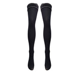 Italian 40 Denier Black Lace Top Hold-Ups with Intricate Baby Pink Squares Detailing