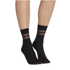 Black Opaque Double Stripe Ankle Socks