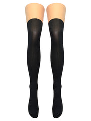 Italian-Made Faux Thigh-High Tights with Bow & Keyhole Detail