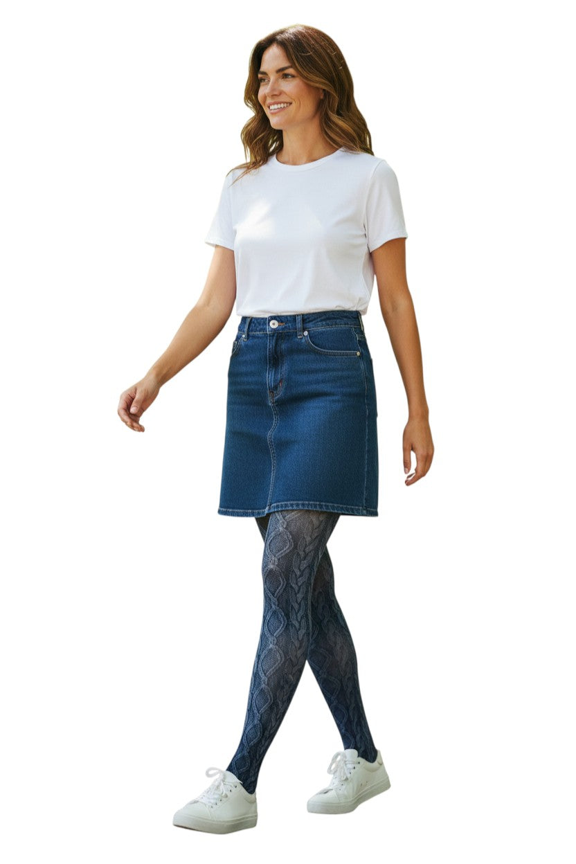 Printed Grey Cable Knit Design Tights - Made in Italy