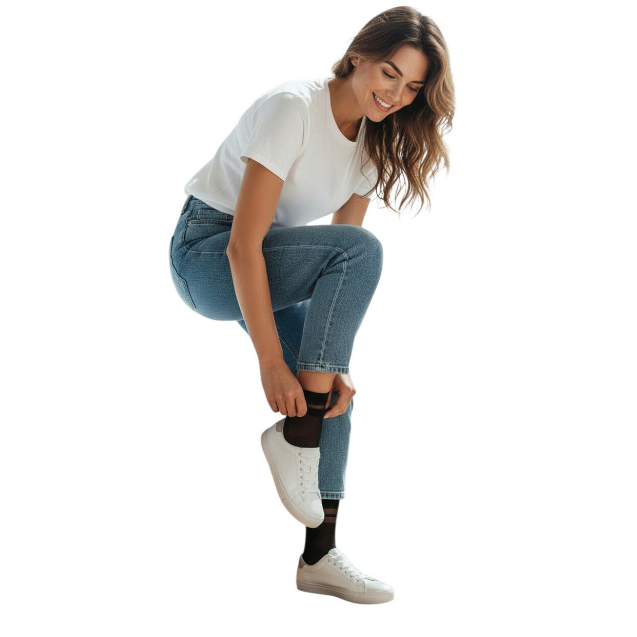 Black Opaque Double Stripe Ankle Socks