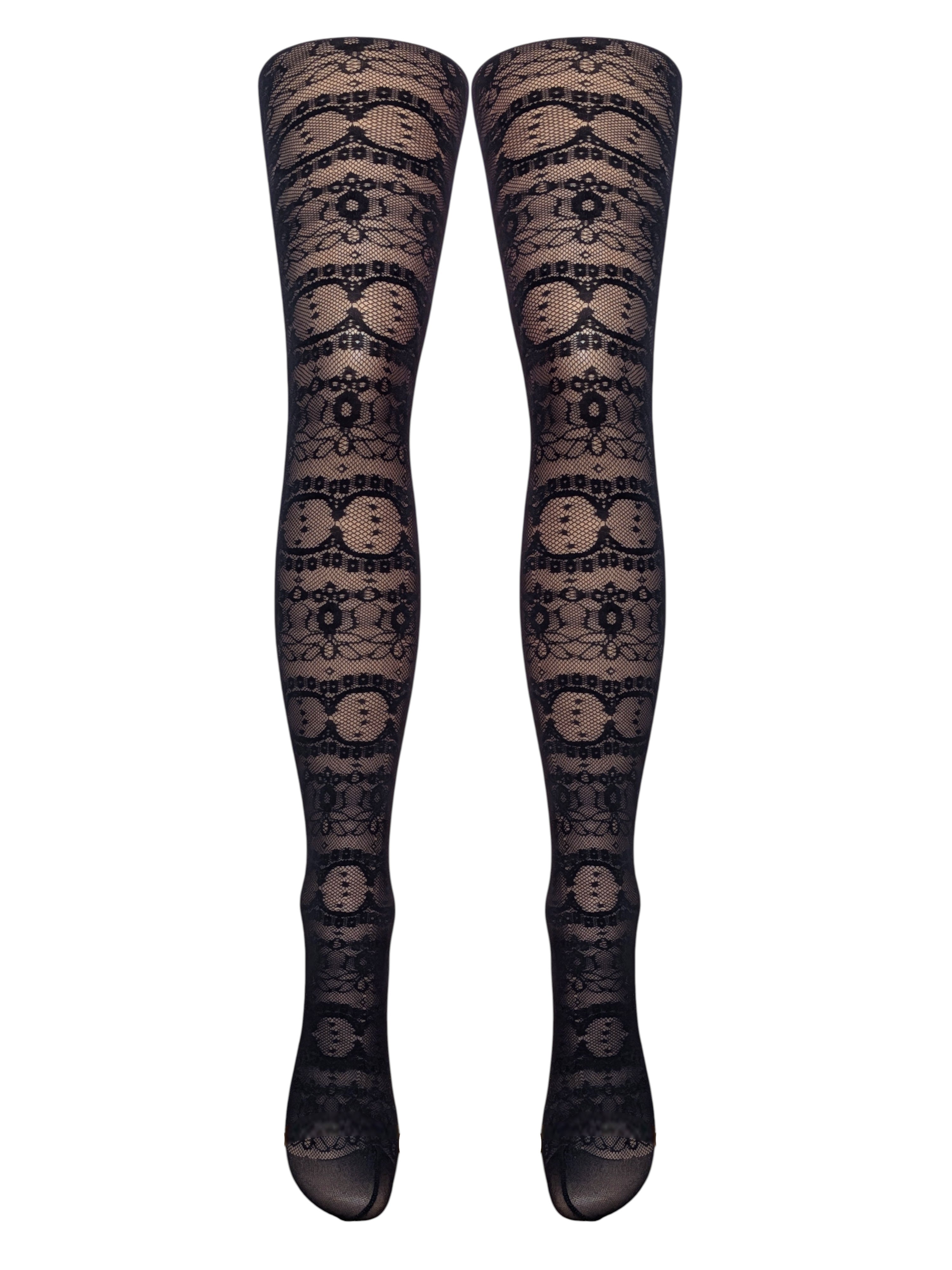 Floral Banded Lace Design Tights - Made in Italy