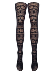 Floral Banded Lace Design Tights - Made in Italy