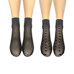 Spots & Hearts 15 Denier Anklets (5 Pair Assorted Pack in Black or Natural) Made In Italy