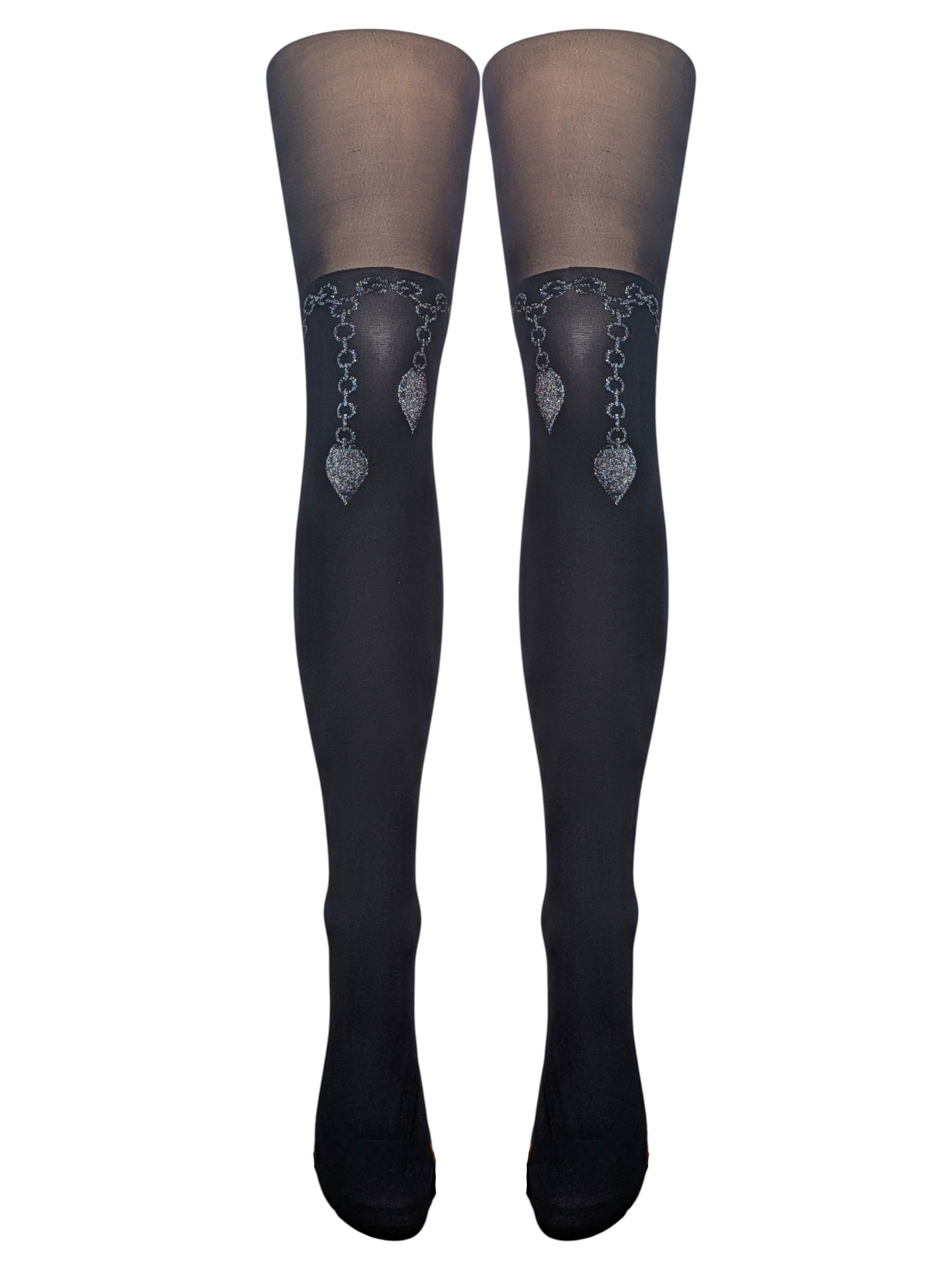 Lurex Charm Chain Mock Over Knee Tights - Made in Italy