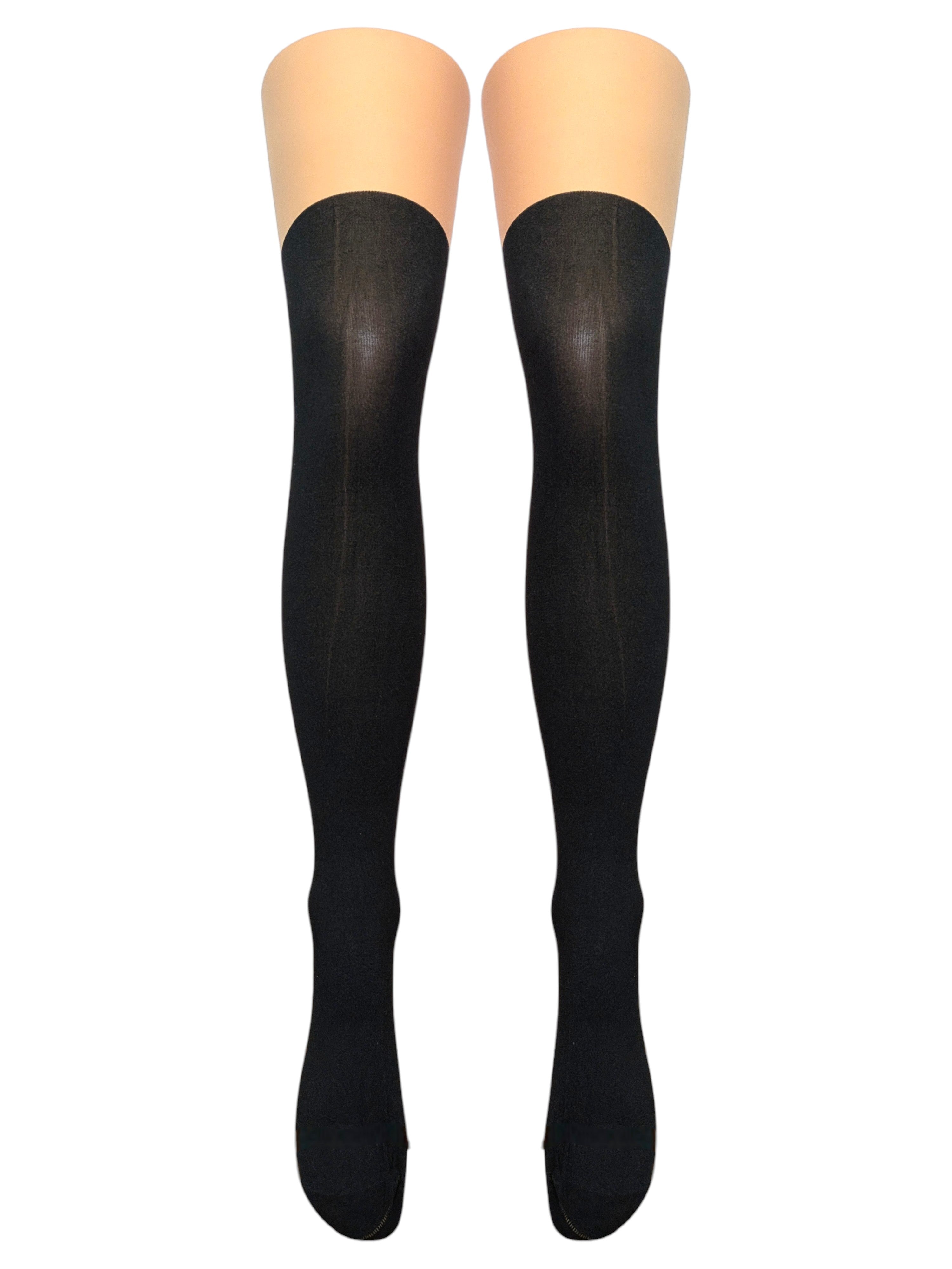 Italian-Made Faux Thigh-High Tights with Bow & Keyhole Detail