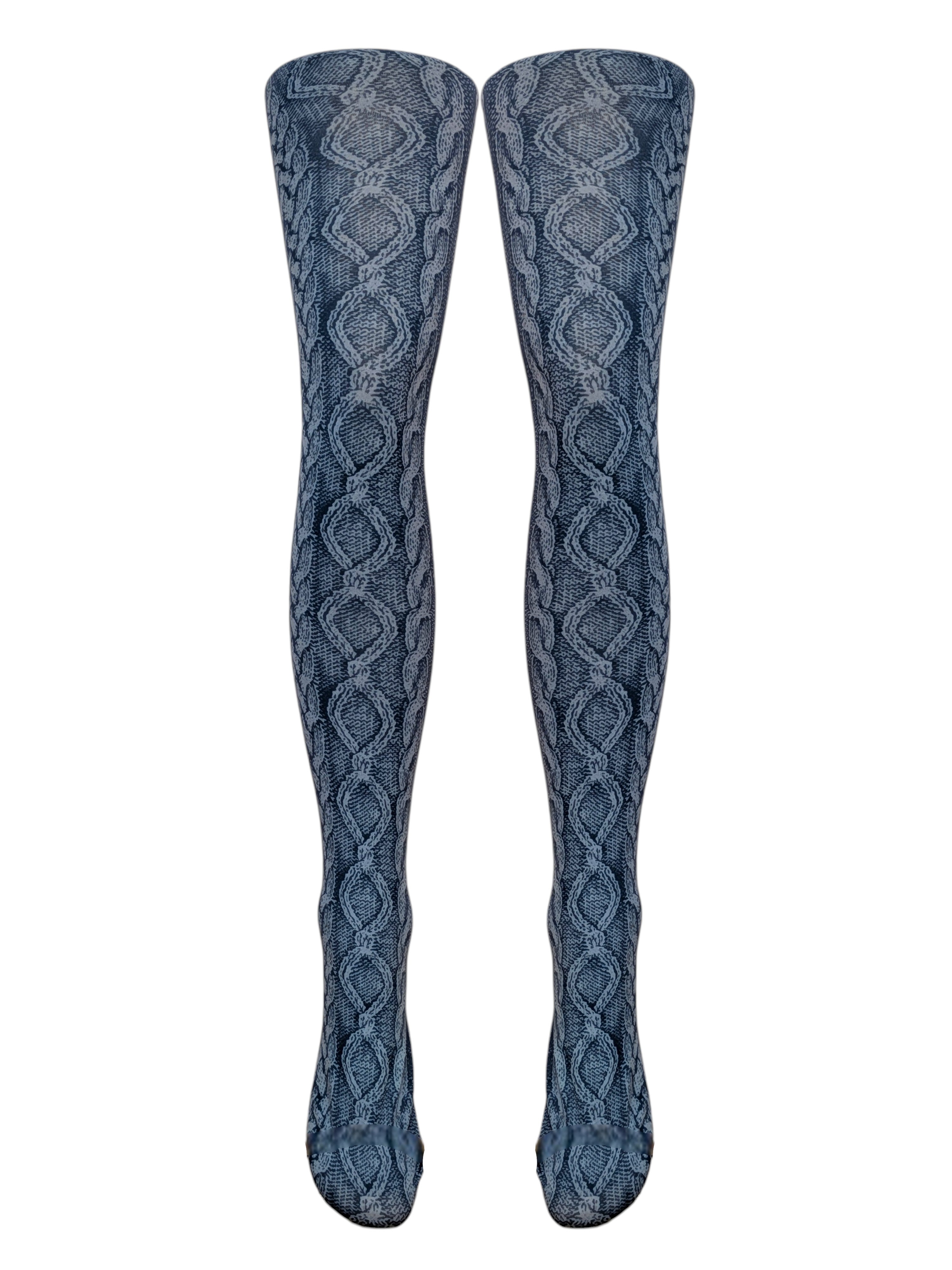 Printed Grey Cable Knit Design Tights - Made in Italy