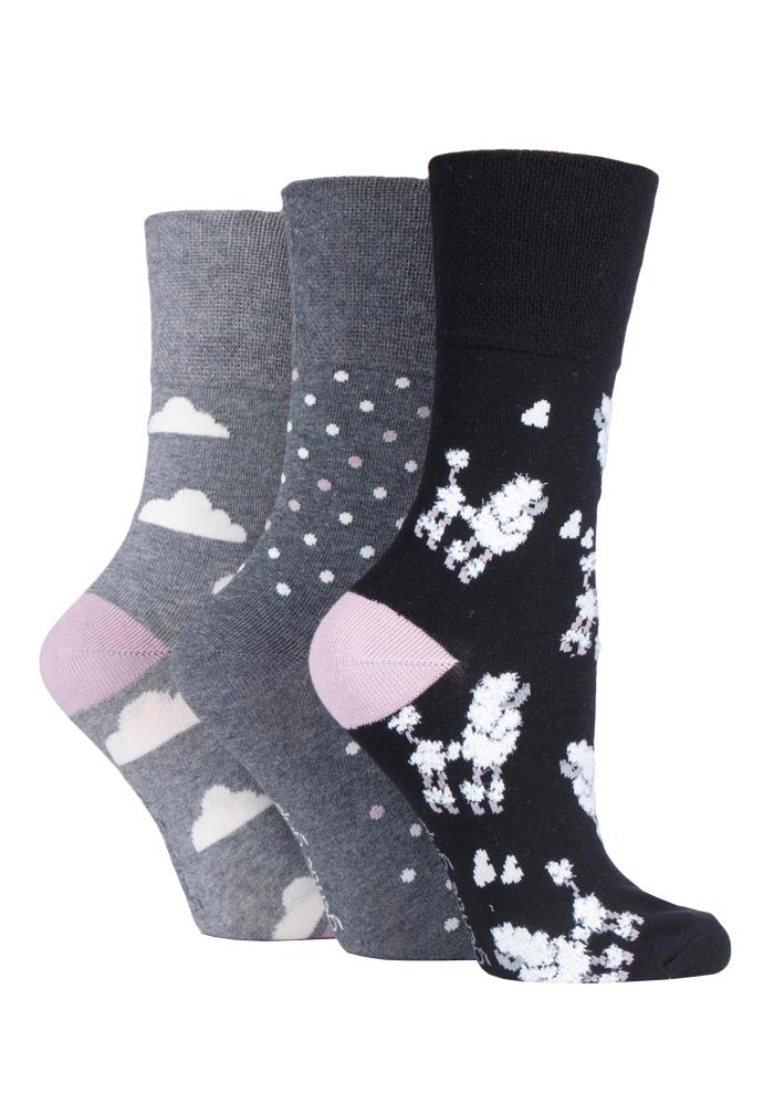 Ladies Gentle Grip 3 Pair Pack Socks (Assorted Styles)