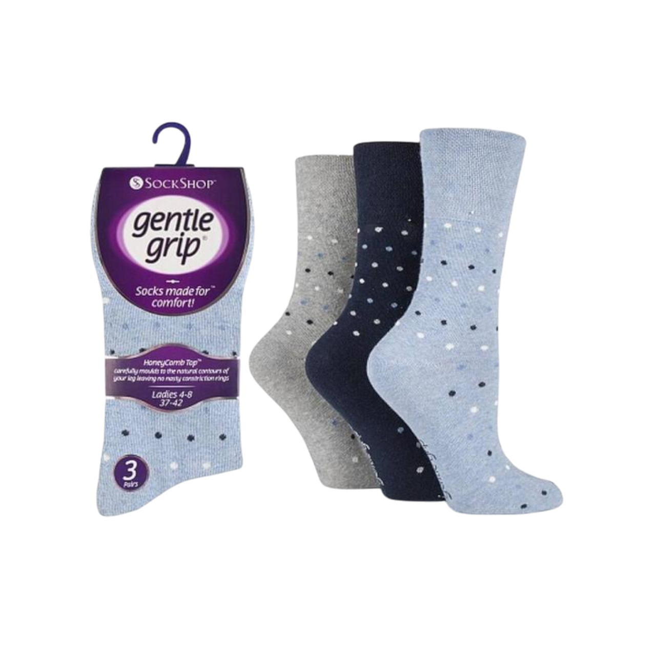 Ladies Gentle Grip 3 Pair Pack Socks (Assorted Styles)