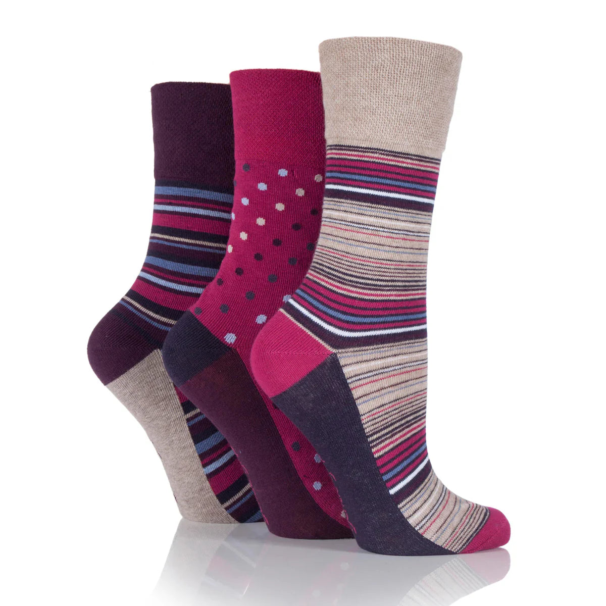 Ladies Gentle Grip 3 Pair Pack Socks (Assorted Styles)