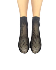 Spots & Hearts 15 Denier Anklets (5 Pair Assorted Pack in Black or Natural) Made In Italy