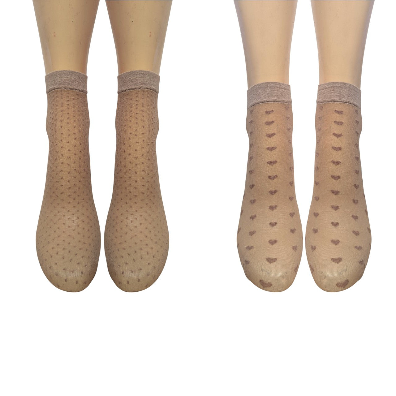 Spots & Hearts 15 Denier Anklets (5 Pair Assorted Pack in Black or Natural) Made In Italy