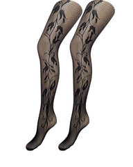 Trailing Trellis Side Floral Fishnet Tights (Made In Italy)