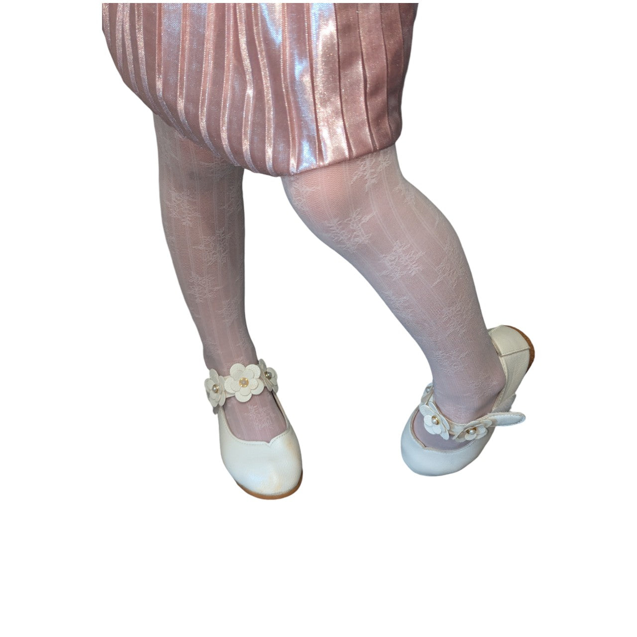 Girls Baby Pink Vertical Rose Trellis Tights (Age 9 to 12)