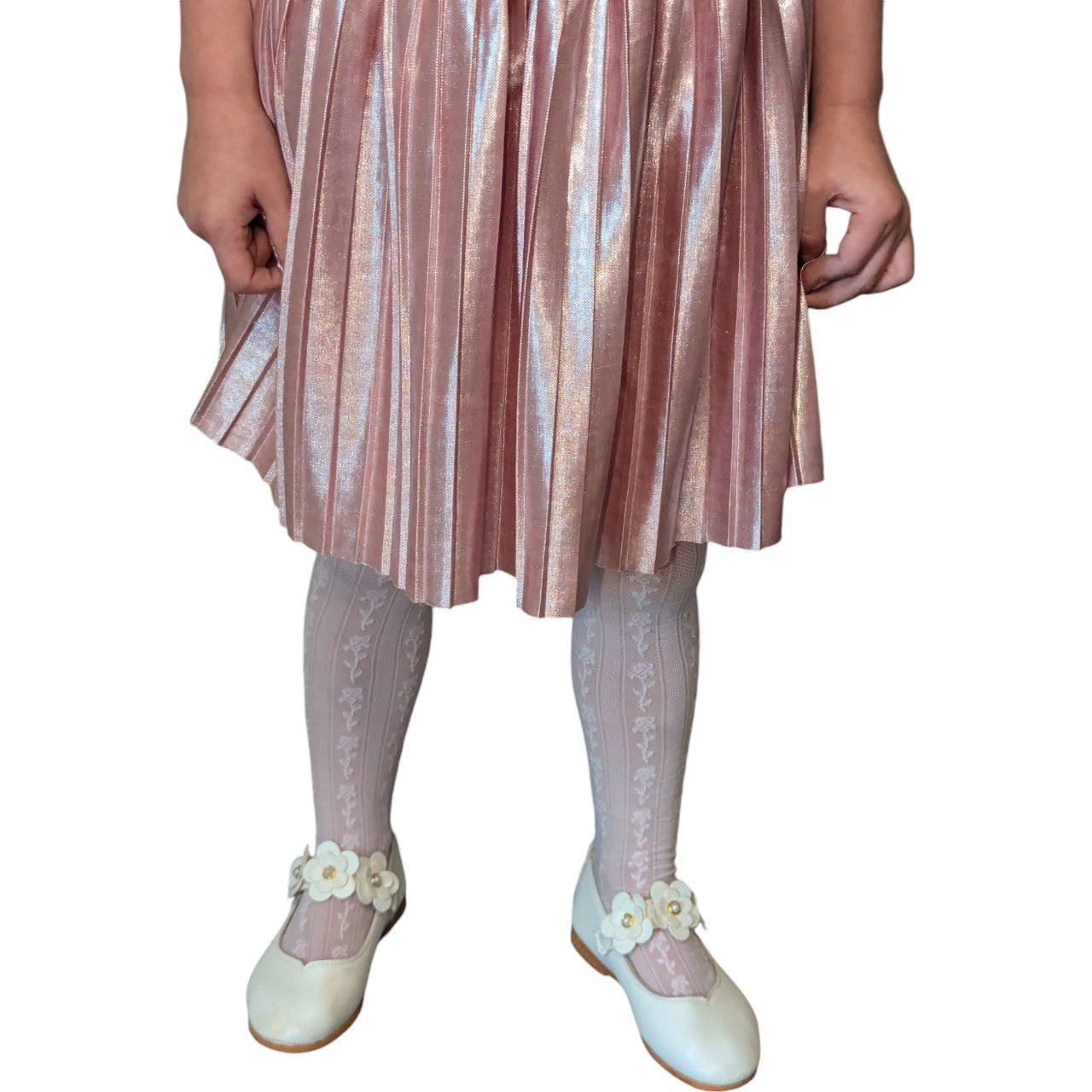 Girls Baby Pink Vertical Rose Trellis Tights (Age 9 to 12)