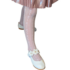 Girls Baby Pink Vertical Rose Trellis Tights (Age 9 to 12)