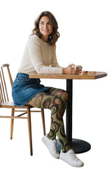 Silver Legs Swinging Sixties printed tights in olive, ochre, and chocolate concentric circles. Made in Italy.