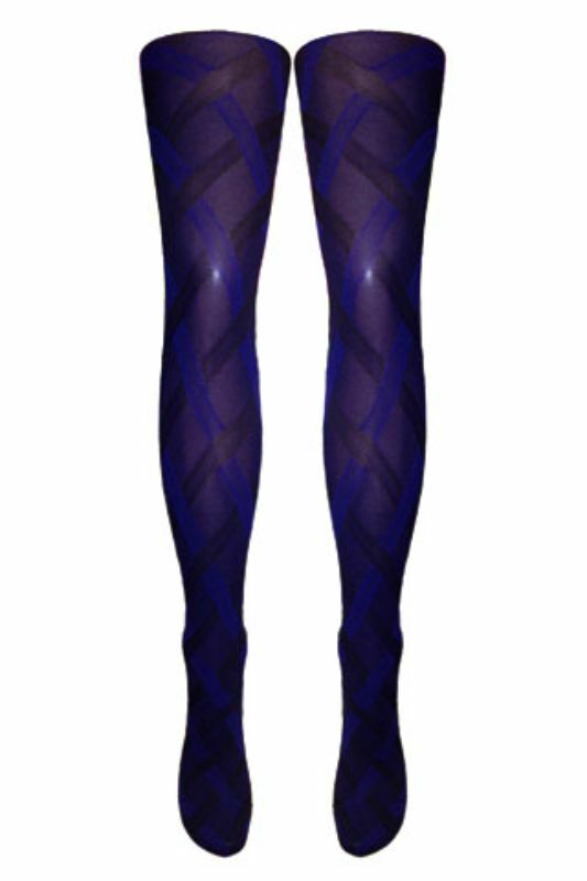 Cable Blue Patterned Opaque Tights (Made In Italy)