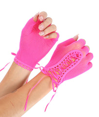 Fishnet Lace Up Gloves